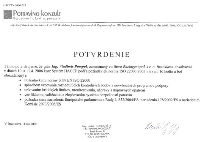 Kurz HACCP poda poiadaviek normy ISO 22000
